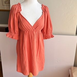 Billabong Coral Mini Dress with Puff Sleeves